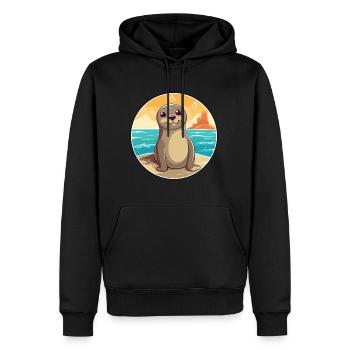 Siegel Aquarell Karikatur Kawaii Clipart Tier - Männer Premium Bio Hoodie - Schwarz - Vorne - Nico (187cm)