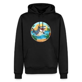 Requin aquarelle dessin animé kawaii Clipart Animal - Sweat à capuche Premium bio Homme - noir - Devant - Nico (187cm)