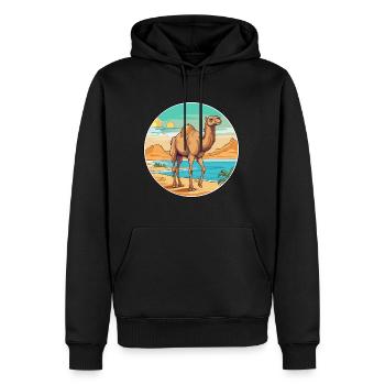 Kamel-Aquarell-Cartoon-Kawaii-Clipart-Tier - Männer Premium Bio Hoodie - Schwarz - Vorne - Nico (187cm)