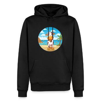 Vache aquarelle dessin animé kawaii clipart animal - Sweat à capuche Premium bio Homme - noir - Devant - Nico (187cm)