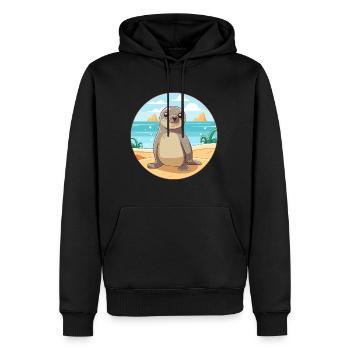 Siegel Aquarell Karikatur Kawaii Clipart Tier - Männer Premium Bio Hoodie - Schwarz - Vorne - Nico (187cm)