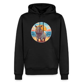 Rhinocéros aquarelle dessin animé Kawaii Clipart Animal - Sweat à capuche Premium bio Homme - noir - Devant - Nico (187cm)