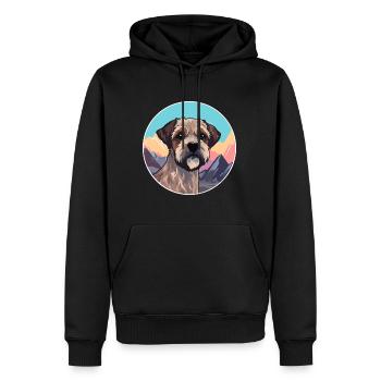Border Terrier Dog Breed Cartoon Kawaii Watercolor - Men’s Premium Organic Hoodie - black - Front - Nico (187cm)