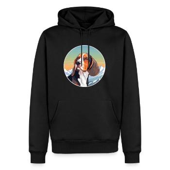 Français Tricolore Hound chien race Cartoon Kawaii Wat - Sweat à capuche Premium bio Homme - noir - Devant - Nico (187cm)