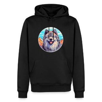 Keeshond Dog Breed Cartoon Kawaii Watercolor - Men’s Premium Organic Hoodie - black - Front - Nico (187cm)