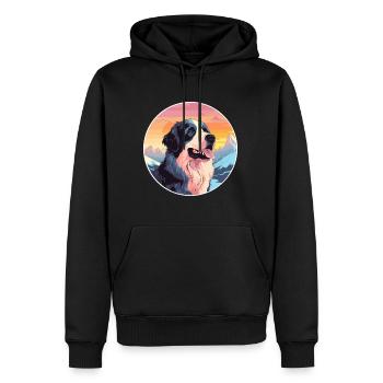 Landseer chien race dessin animé Kawaii aquarelle - Sweat à capuche Premium bio Homme - noir - Devant - Nico (187cm)