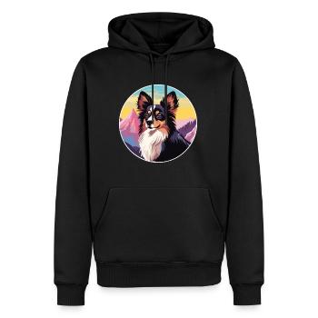 Papillon chien race dessin animé kawaii aquarelle - Sweat à capuche Premium bio Homme - noir - Devant - Nico (187cm)