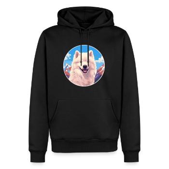 Samoyède chien race Cartoon Kawaii aquarelle - Sweat à capuche Premium bio Homme - noir - Devant - Nico (187cm)