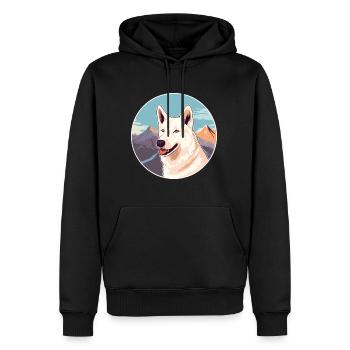 Chien de berger blanc race Cartoon Kawaii aquarelle - Sweat à capuche Premium bio Homme - noir - Devant - Nico (187cm)