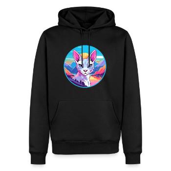 Chat Oriental Coloré Dessin Animé Aquarelle Illustrat - Sweat à capuche Premium bio Homme - noir - Devant - Nico (187cm)