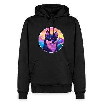 Schipperke chien race dessin animé Kawaii aquarelle - Sweat à capuche Premium bio Homme - noir - Devant - Nico (187cm)