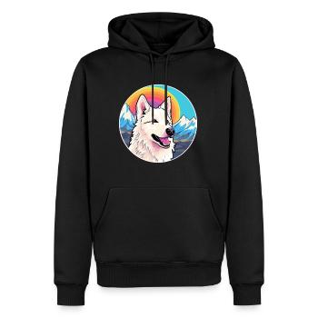 Chien de berger blanc race Cartoon Kawaii aquarelle - Sweat à capuche Premium bio Homme - noir - Devant - Nico (187cm)