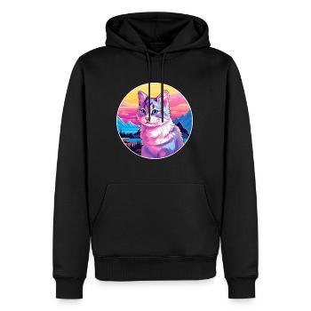 Chat polydactyle américain coloré dessin animé Watercolo - Sweat à capuche Premium bio Homme - noir - Devant - Nico (187cm)