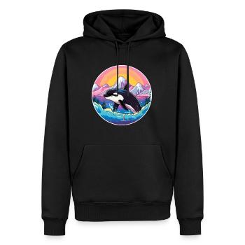 Orca Aquarell Karikatur Kawaii Haustier Tier Bunt - Männer Premium Bio Hoodie - Schwarz - Vorne - Nico (187cm)