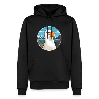 Albatros aquarelle dessin animé Kawaii animal de compagnie Col - Sweat à capuche Premium bio Homme - noir - Devant - Nico (187cm)