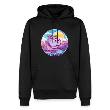 Hippopotame Aquarelle Dessin Animé Kawaii Animal Animal Colorfu - Sweat à capuche Premium bio Homme - noir - Devant - Nico (187cm)