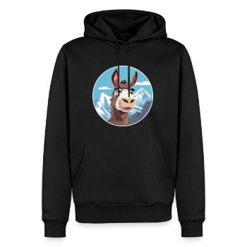 Esel Aquarell Karikatur Kawaii Haustier Tier Farbe - Männer Premium Bio Hoodie - Schwarz - Vorne - Nico (187cm)