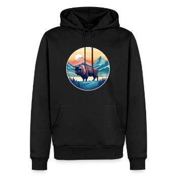 Bison Aquarelle Dessin Animé Kawaii Animal Animal Colorfu - Sweat à capuche Premium bio Homme - noir - Devant - Nico (187cm)