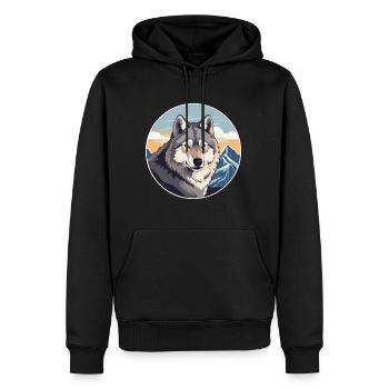 Wolf Aquarell Karikatur Kawaii Haustier Tier Bunt - Männer Premium Bio Hoodie - Schwarz - Vorne - Nico (187cm)