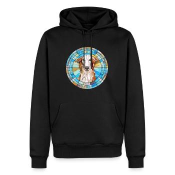 Barzoï chien race vitrail aquarelle colorée - Sweat à capuche Premium bio Homme - noir - Devant - Nico (187cm)