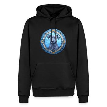 Bleu dentelle chien race vitrail coloré Waterco - Sweat à capuche Premium bio Homme - noir - Devant - Nico (187cm)