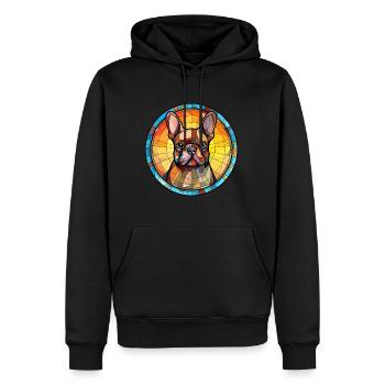 Bouledogue Français chien race vitrail coloré Wa - Sweat à capuche Premium bio Homme - noir - Devant - Nico (187cm)