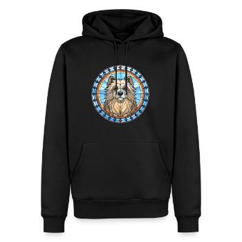 Keeshond Dog Breed Stained Glass Colorful Watercol - Men’s Premium Organic Hoodie - black - Front - Nico (187cm)