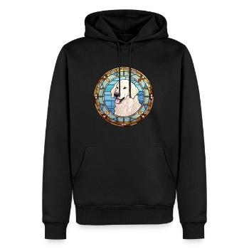 Kuvasz chien race vitrail aquarelle colorée - Sweat à capuche Premium bio Homme - noir - Devant - Nico (187cm)