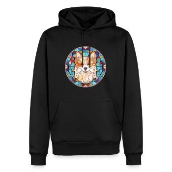 Spitz nordique chien race vitrail coloré Wate - Sweat à capuche Premium bio Homme - noir - Devant - Nico (187cm)