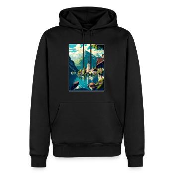 Salzkammergut Österreich Vintage Reiseposter WPA - Männer Premium Bio Hoodie - Schwarz - Vorne - Nico (187cm)