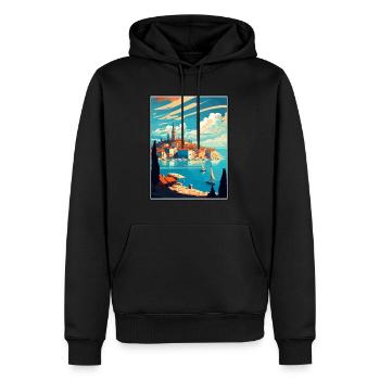 Novigrad Kroatien Vintage Reiseposter Souvenir - Männer Premium Bio Hoodie - Schwarz - Vorne - Nico (187cm)