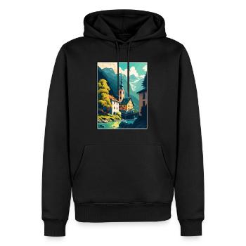 Hallein Autriche Affiche de voyage vintage WPA Souvenir - Sweat à capuche Premium bio Homme - noir - Devant - Nico (187cm)
