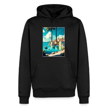 Cres Croatie Vintage voyage affiche WPA Souvenir - Sweat à capuche Premium bio Homme - noir - Devant - Nico (187cm)