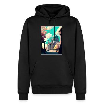 Berlin Allemagne Vintage voyage affiche WPA Souvenir - Sweat à capuche Premium bio Homme - noir - Devant - Nico (187cm)