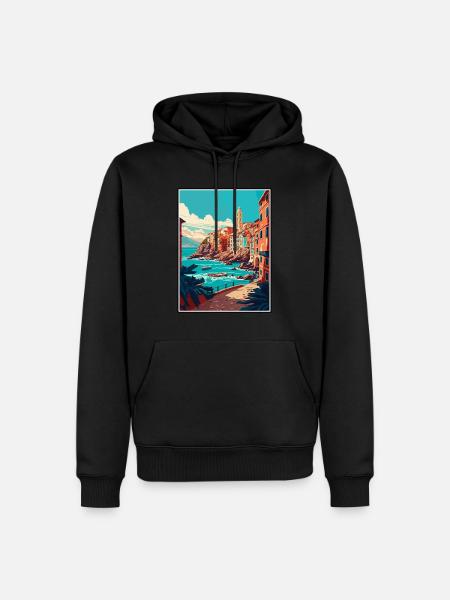 Genova Italia Vintage Travel Poster WPA Souvenir - Felpa con cappuccio ecologica premium da uomo - nero
