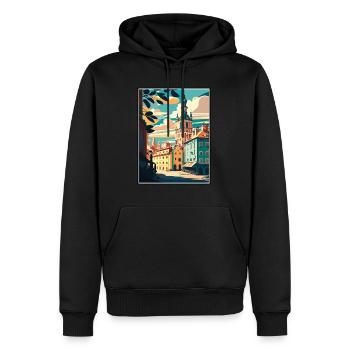 Poznan Europe Pologne Vintage voyage affiche WPA - Sweat à capuche Premium bio Homme - noir - Devant - Nico (187cm)