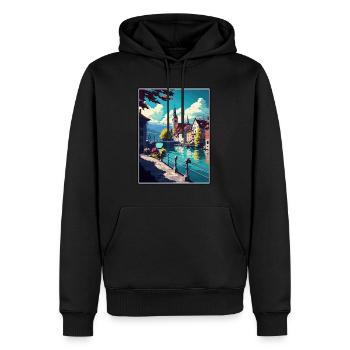 Thun Schweiz Vintage Reiseposter Souvenir - Männer Premium Bio Hoodie - Schwarz - Vorne - Nico (187cm)