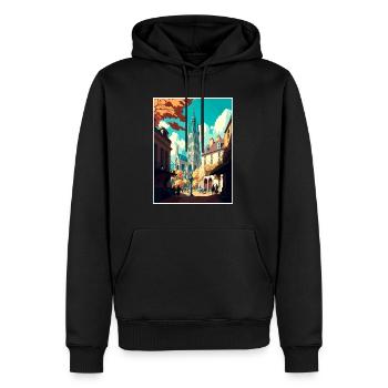Rouen France Vintage voyage affiche WPA Souvenir - Sweat à capuche Premium bio Homme - noir - Devant - Nico (187cm)