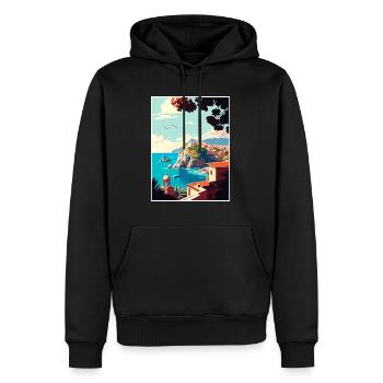 Rhodes Grèce Décoration Vintage Voyage Affiche WPA - Sweat à capuche Premium bio Homme - noir - Devant - Nico (187cm)