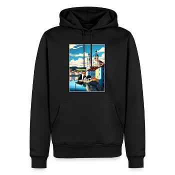 Passau Allemagne Vintage voyage affiche WPA Souvenir - Sweat à capuche Premium bio Homme - noir - Devant - Nico (187cm)