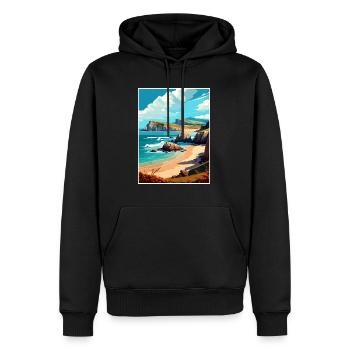 Cantabrie Espagne Vintage voyage affiche WPA Souvenir - Sweat à capuche Premium bio Homme - noir - Devant - Nico (187cm)