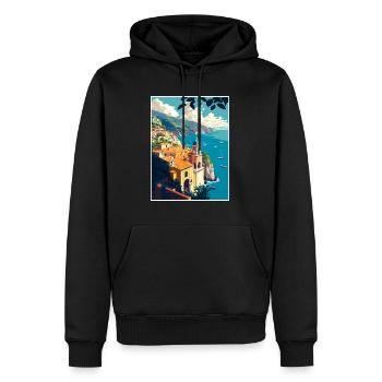 Amalfi Italie Vintage voyage affiche WPA Souvenir - Sweat à capuche Premium bio Homme - noir - Devant - Nico (187cm)