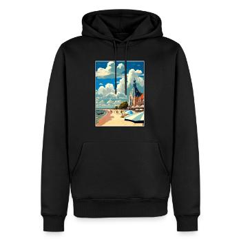 Rostock Allemagne Vintage voyage affiche WPA Souvenir - Sweat à capuche Premium bio Homme - noir - Devant - Nico (187cm)