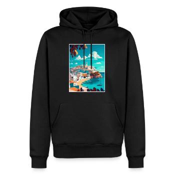Ibiza Spanien Vintage Reiseposter WPA Souvenir - Männer Premium Bio Hoodie - Schwarz - Vorne - Nico (187cm)