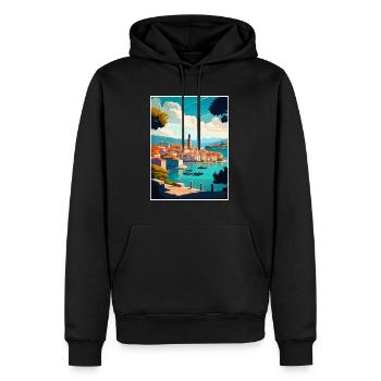 Korcula Croatie île Vintage voyage affiche WPA - Sweat à capuche Premium bio Homme - noir - Devant - Nico (187cm)
