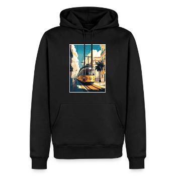 Lisbonne Portugal Tram Vintage voyage affiche WPA Art - Sweat à capuche Premium bio Homme - noir - Devant - Nico (187cm)