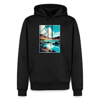 Blue Lagoon Islande Vintage voyage affiche Souvenir - Sweat à capuche Premium bio Homme - noir - Devant - Nico (187cm)