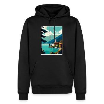 Comer See Italien Dekoration Vintage Reiseposter - Männer Premium Bio Hoodie - Schwarz - Vorne - Nico (187cm)