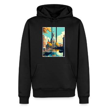 Leiden Netherlands Vintage Travel Poster Souvenir - Men’s Premium Organic Hoodie - black - Front - Nico (187cm)