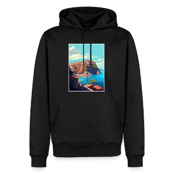 Eze France Coastal Vintage Travel Poster Souvenir - Men’s Premium Organic Hoodie - black - Front - Nico (187cm)